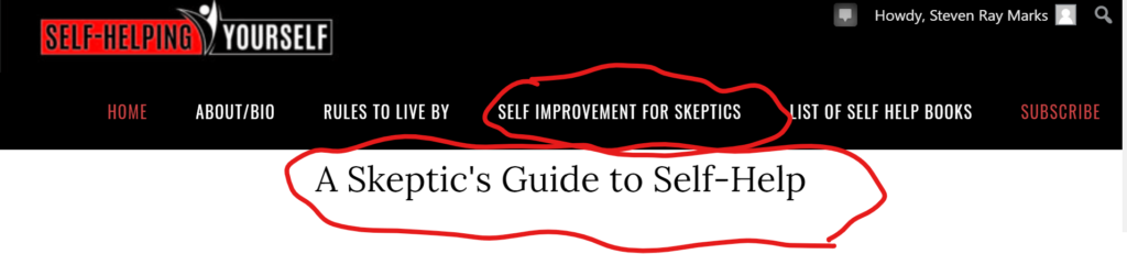 Site header with skeptical stuff circled.