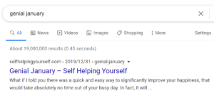 Google result for "Genial January" showing Self Helping Yourself post as number one.