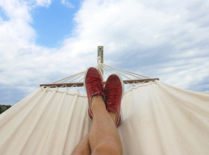 Sneakers on hammock for Don't Challenge yourself.