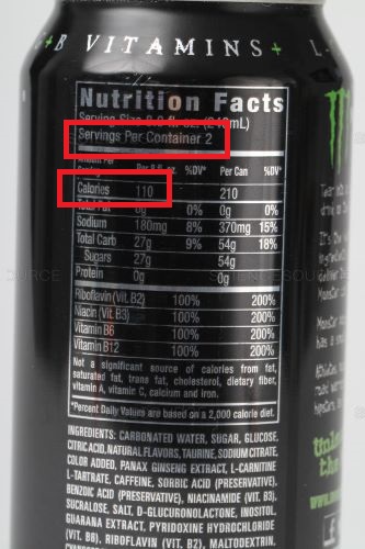 Understanding Serving Size - Monster Energy Drink label